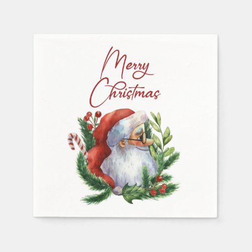 Funny Merry Christmas Watercolor Santa Paper Napki Napkins