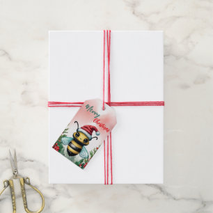 Funny Merry Christmas Wreath Cute BEE Bug santa Gift Tags