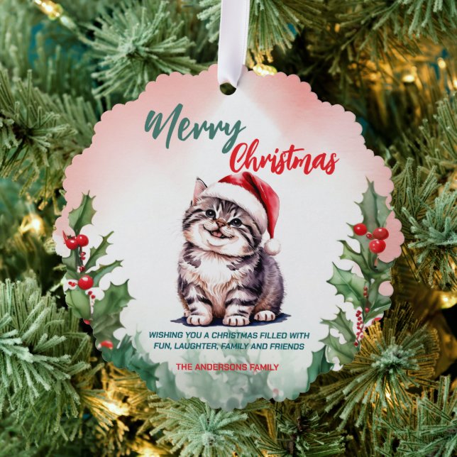 Funny Merry Christmas Wreath Cute Cat kitten Ornament Card (Insitu (Tree))