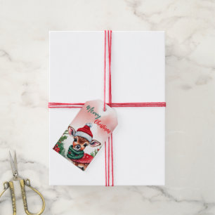 Funny Merry Christmas Wreath Cute Fawn Deer santa Gift Tags