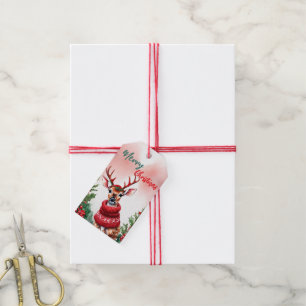 Funny Merry Christmas Wreath Cute reindeer santa Gift Tags