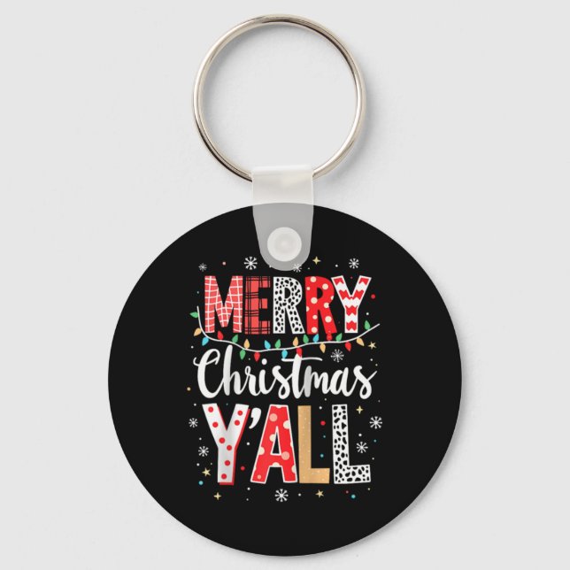 Funny Merry Christmas Y All Party Santa Xmas Light Keychain (Front)