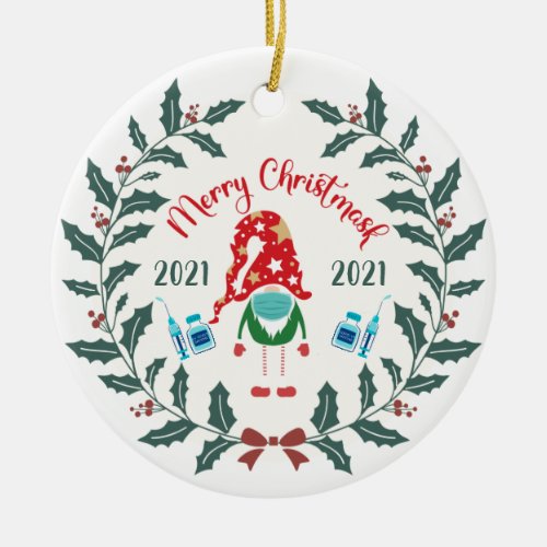 funny merry christmask Quarantine 2021 Ceramic Or Ceramic Ornament