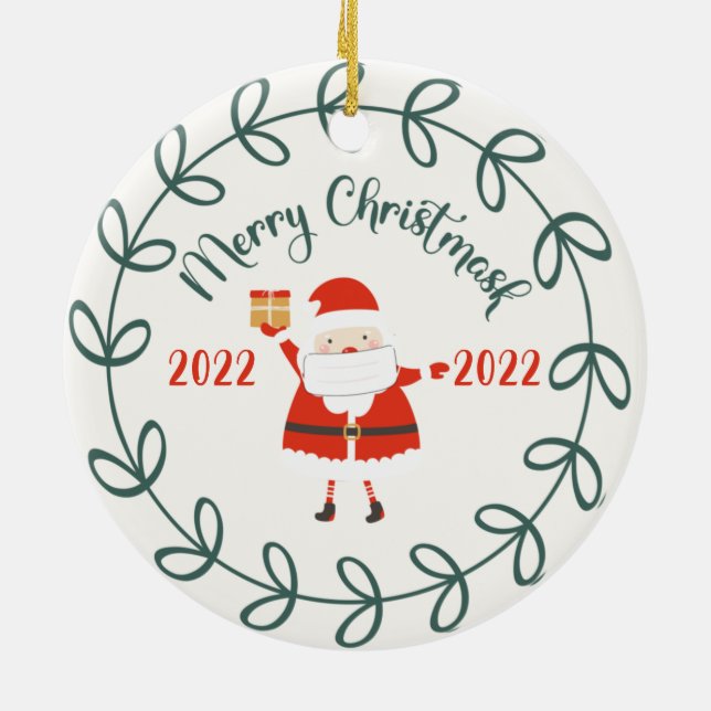 funny merry christmask, Quarantine 2021 Ceramic Ornament (Back)