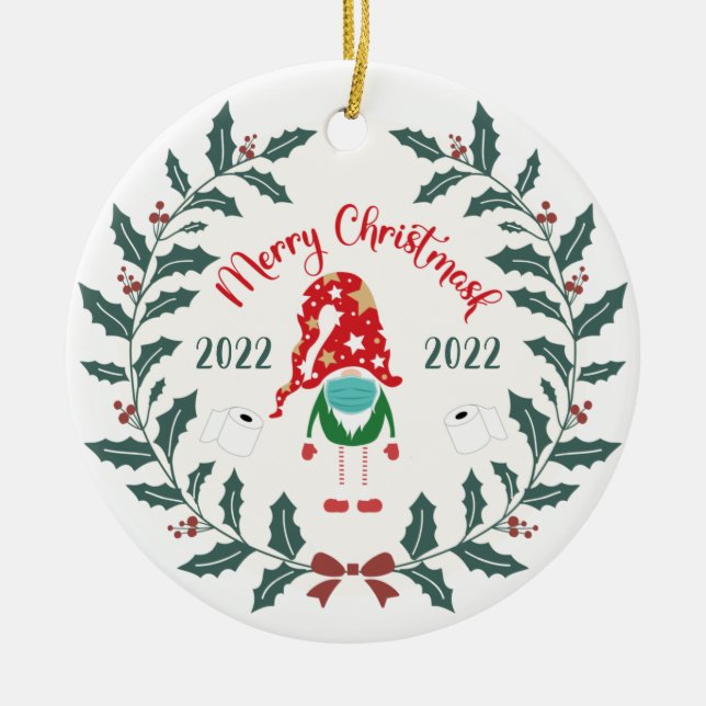 funny merry christmask, Quarantine 2021 Ceramic Ornament (Front)