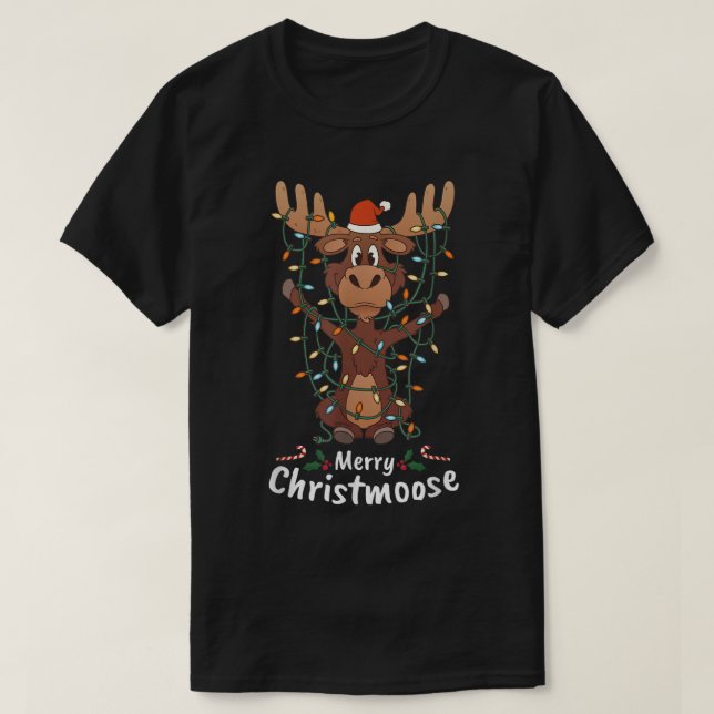 Funny Merry Christmoose | Cute Christmas Moose T-Shirt (Design Front)