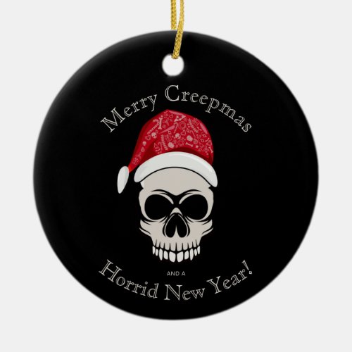 Funny Merry Creepmas Skull Santa Hat  Ceramic Ornament