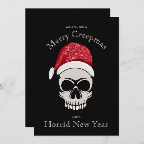 Funny Merry Creepmas Skull Santa Hat Holiday Card