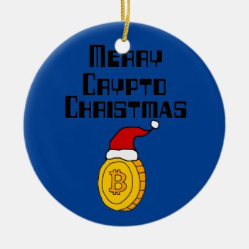 Funny Merry Crypto Christmas Bitcoin In Santa Hat Ceramic Ornament by ChristmasSmiles at Zazzle