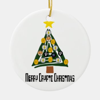 Funny Merry Crypto Christmas Tree With Crypto Coin Ceramic Ornament by ChristmasSmiles at Zazzle