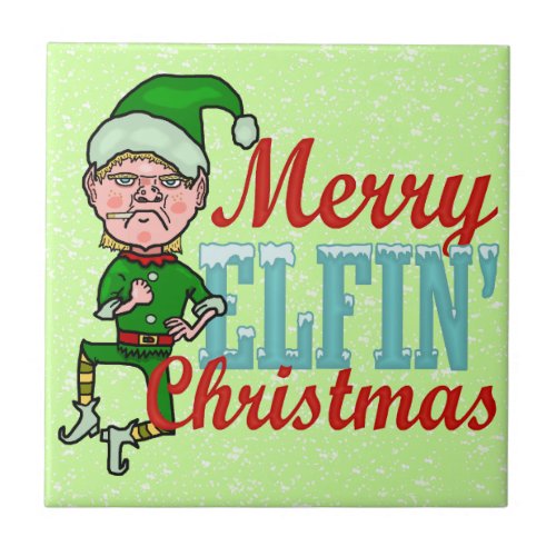 Funny Merry Elfin Christmas Bah Humbug Ceramic Tile