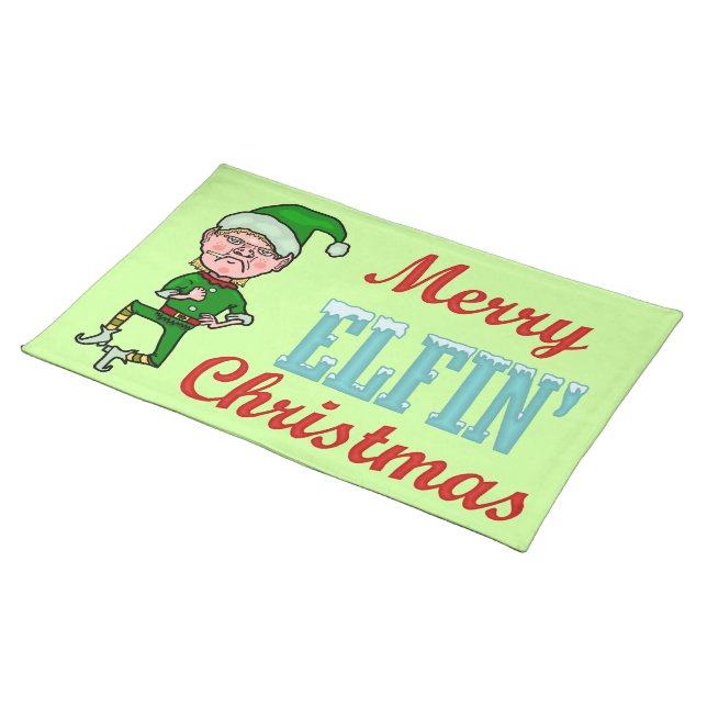 Funny Merry Elfin Christmas Bah Humbug Cloth Placemat (On Table)