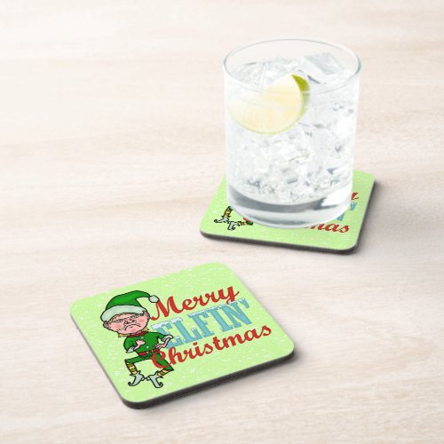 Funny Merry Elfin Christmas Bah Humbug Drink Coaster