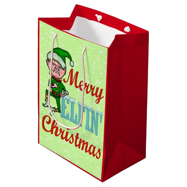 Funny Merry Elfin Christmas Bah Humbug Medium Gift Bag (Front Angled)