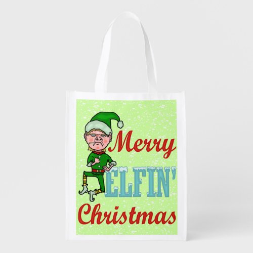Funny Merry Elfin Christmas Bah Humbug Reusable Grocery Bag