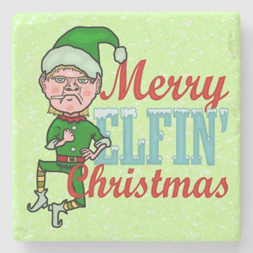 Funny Merry Elfin Christmas Bah Humbug Stone Coaster