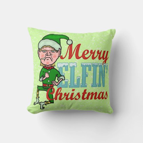 Funny Merry Elfin Christmas Bah Humbug Throw Pillow