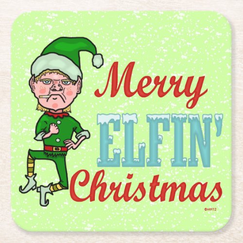 Funny Merry Elfin Christmas Holiday Party Elf Square Paper Coaster