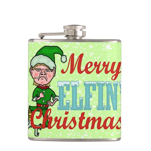 Funny Merry Elfin Christmas Pun Hip Flask