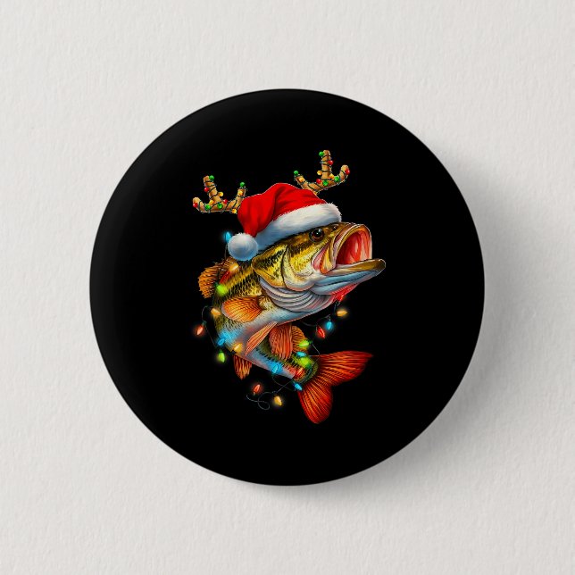 Funny Merry Fishmas B Fish Fishing Christmas Xmas  Button (Front)