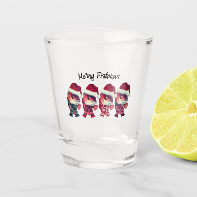 Funny Merry Fishmas Christmas Fishing Shot Glass (Front)