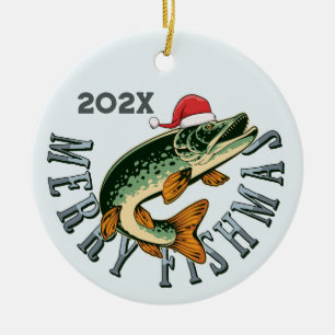 Funny Merry Fishmas Santa Fish Ceramic Ornament