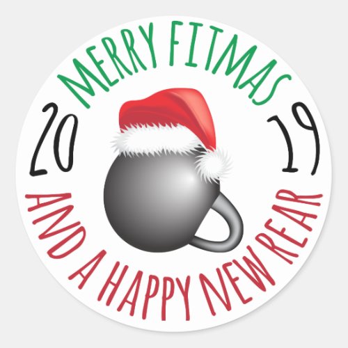 Funny Merry Fitmas and Happy New Rear 2019 Classic Round Sticker