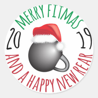 Funny Merry Fitmas and Happy New Rear 2019 Classic Round Sticker