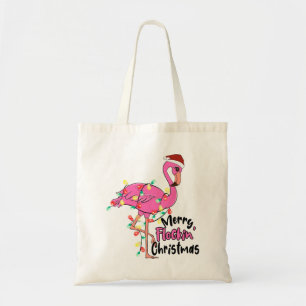 Funny Merry Flockin Christmas Flamingo Tote Bag