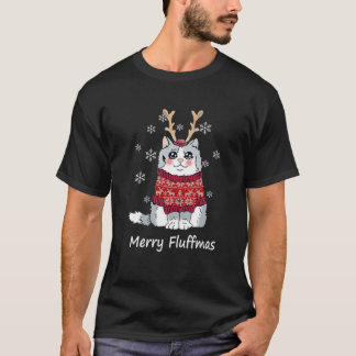 Funny Merry Fluffmas Christmas For Cat Lover Pajam T-Shirt