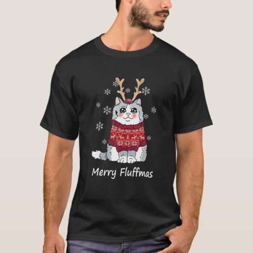 Funny Merry Fluffmas Christmas For Cat Lover Pajam T_Shirt