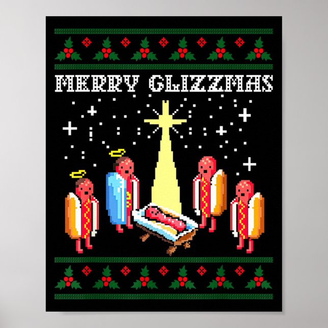 Funny Merry Glizzmas Hot Dogs Family Group Ugly Ch Poster (Front)