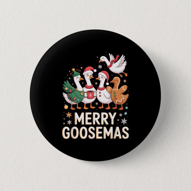 Funny Merry Goosemas Christmas Xmas Goose Family H Button (Front)