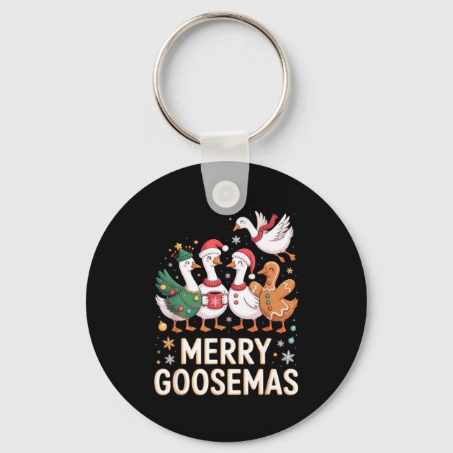 Funny Merry Goosemas Christmas Xmas Goose Family H Keychain (Front)