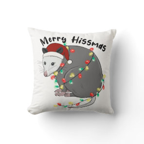 Funny Merry Hissmas Opossum Throw Pillow