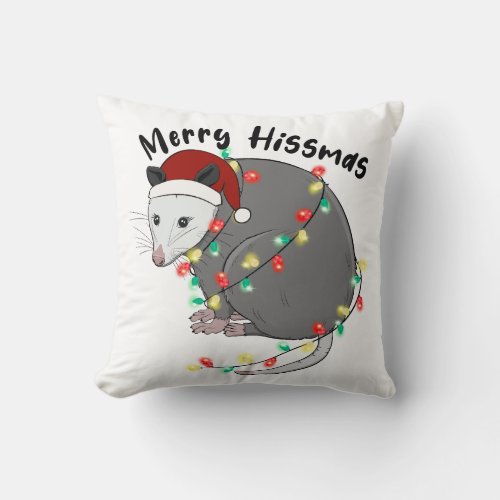 Funny Merry Hissmas Opossum Throw Pillow