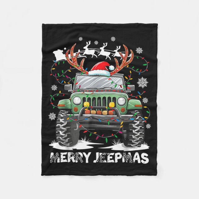 Funny Merry Jeepmas Ugly Light Reindeer Christmas  Fleece Blanket (Front)