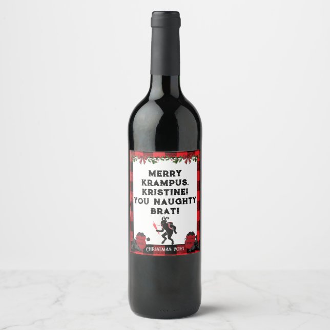 Funny Merry Krampus Personalized Custom Christmas  Wine Label (Front)
