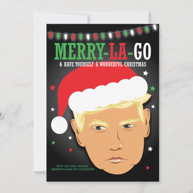 Funny Merry La Go Trump Pun Christmas   Holiday Card (Front)