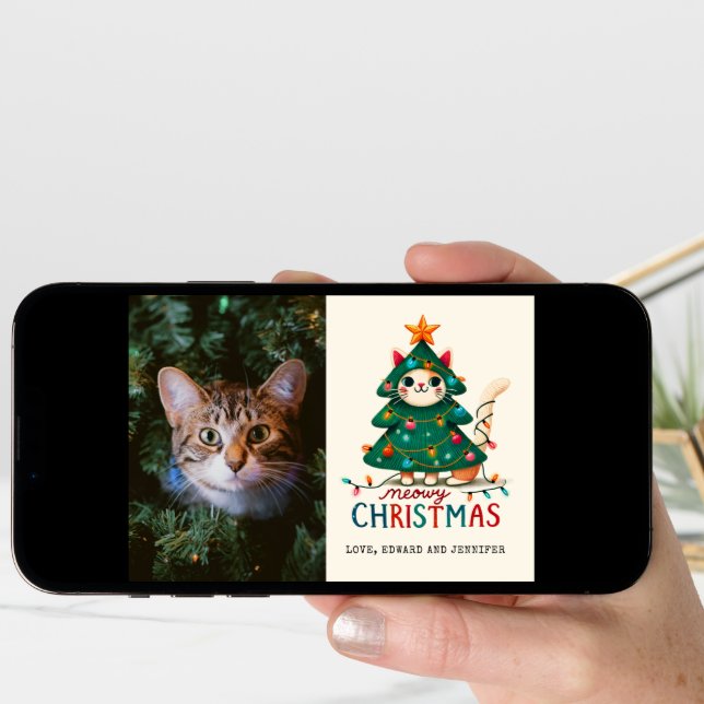 Funny Merry Meowy Christmas  Photo  Card (Front Digital)
