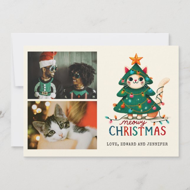 Funny Merry Meowy Christmas  Photo  Card (Front)