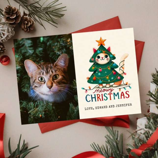 Funny Merry Meowy Christmas  Photo  Card (Creator Uploaded)