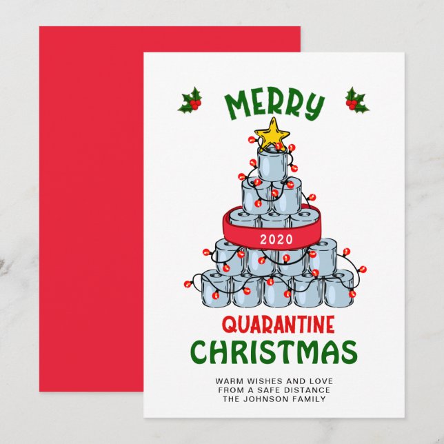 Funny Merry Quarantine Christmas Greeting Holiday Card (Front/Back)