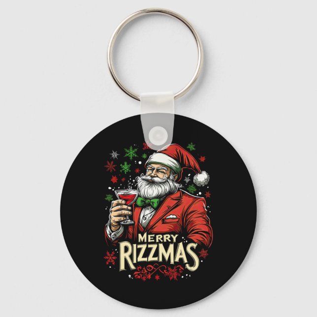 Funny Merry Rizzmas Santa Christmas  Keychain (Front)