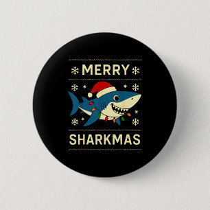 Funny Merry Sharkmas Christmas Shark Humor  Button