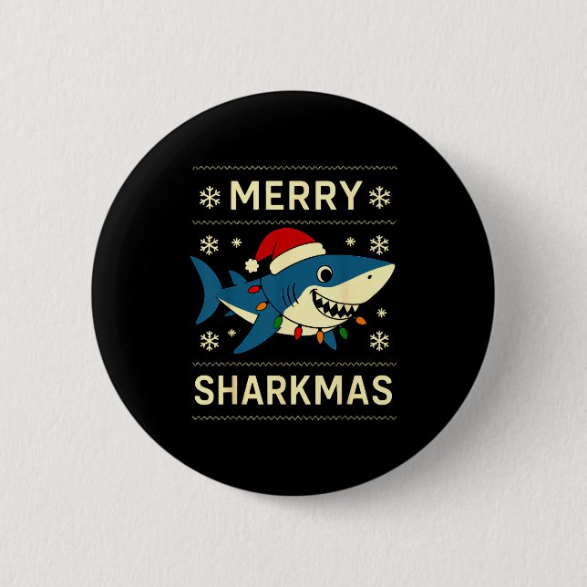 Funny Merry Sharkmas Christmas Shark Humor  Button (Front)