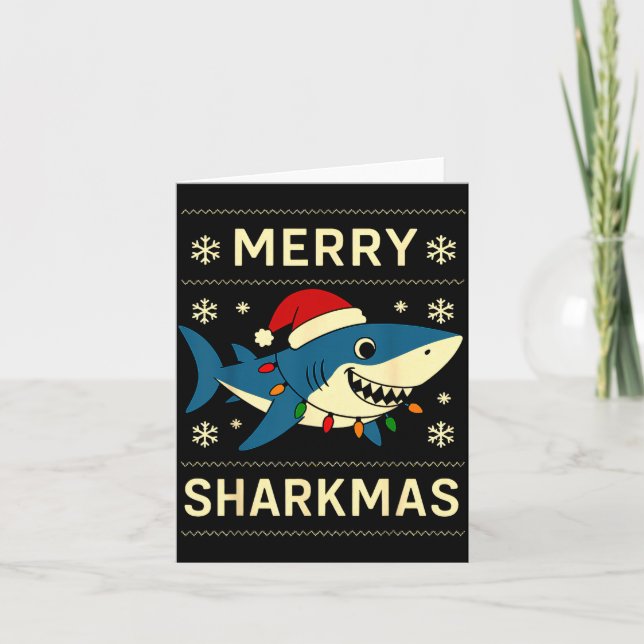 Funny Merry Sharkmas Christmas Shark Humor  Card (Front)