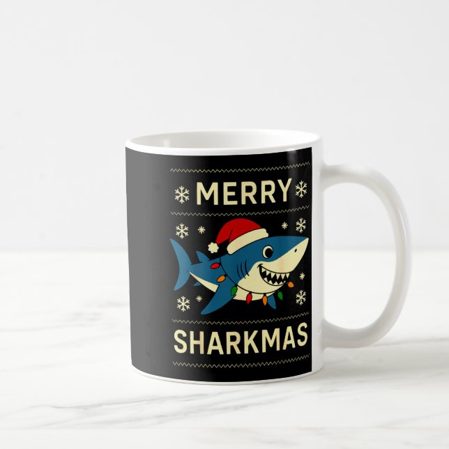 Funny Merry Sharkmas Christmas Shark Humor  Coffee Mug (Right)