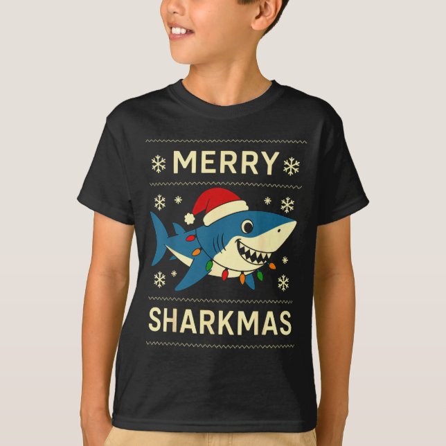 Funny Merry Sharkmas Christmas Shark Humor  T-Shirt (Front)