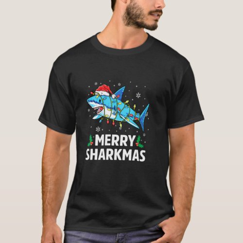 Funny Merry Sharkmas Cute Shark Santa Hat Ugly Chr T_Shirt